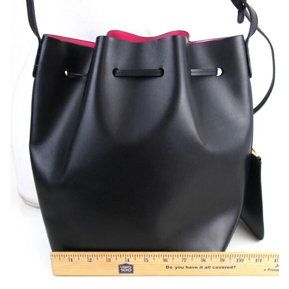 MANSUR GAVRIEL BLACK PINK GENUINE LEATHER DRAWSTRING X-BODY SHOULDER BAG + POUCH - Picture 11 of 16